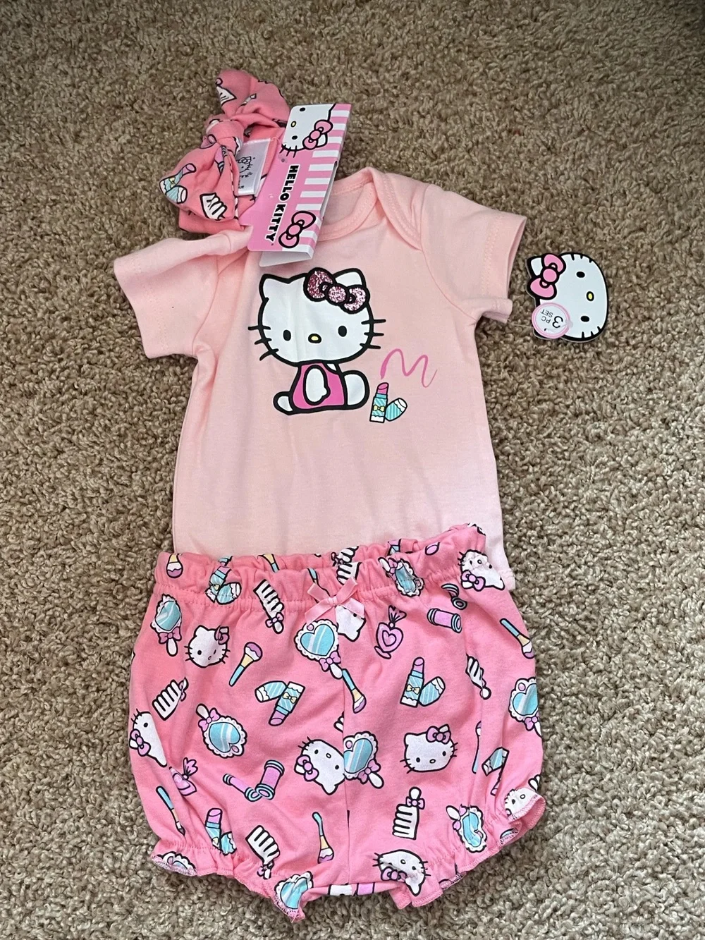 NWT Hello Kitty Pink Infant Two-Piece Outfit with Bow Headband